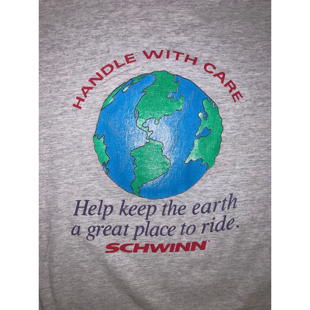 Vintage Schwinn Bicycle T Shirt XL USA Earth Day Handle With Care 90s Lee Gray